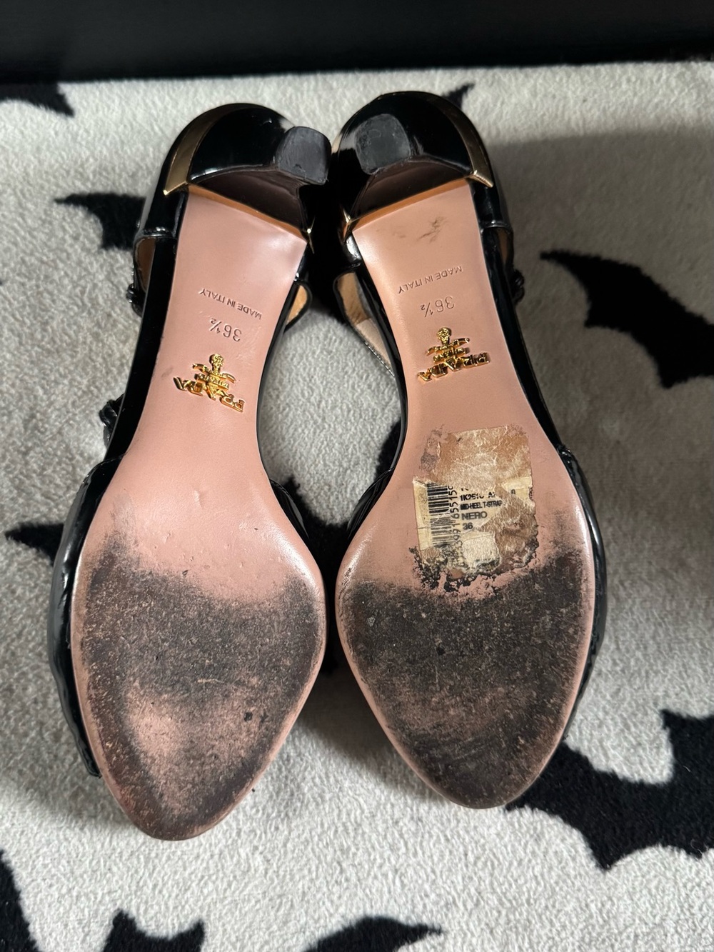 Prada Black Patent Leather T-Strap Peep Toe Heels - Picture 7 of 8